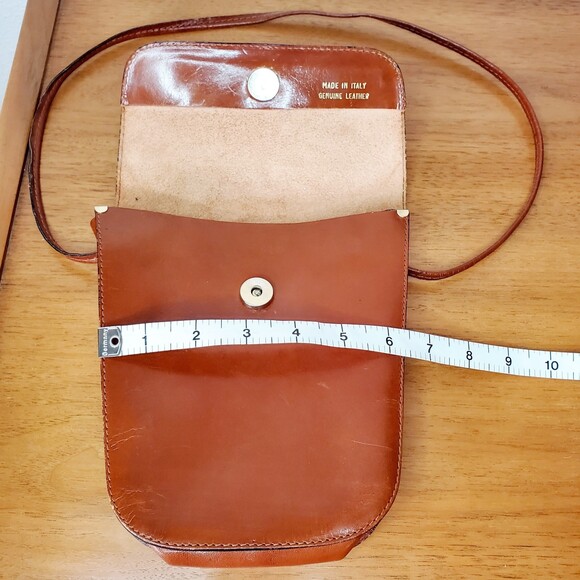 VTG 90s Cognac Brown Leather Shoulder Bag Purse Boho Western Made in Italy - Picture 6 of 12